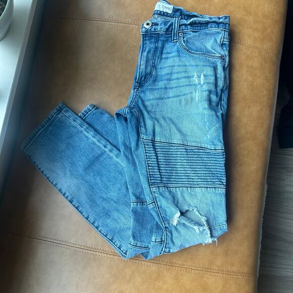 Jeans Moto Style Distressed Ripped Light Wash Denim - Picture 1 of 8